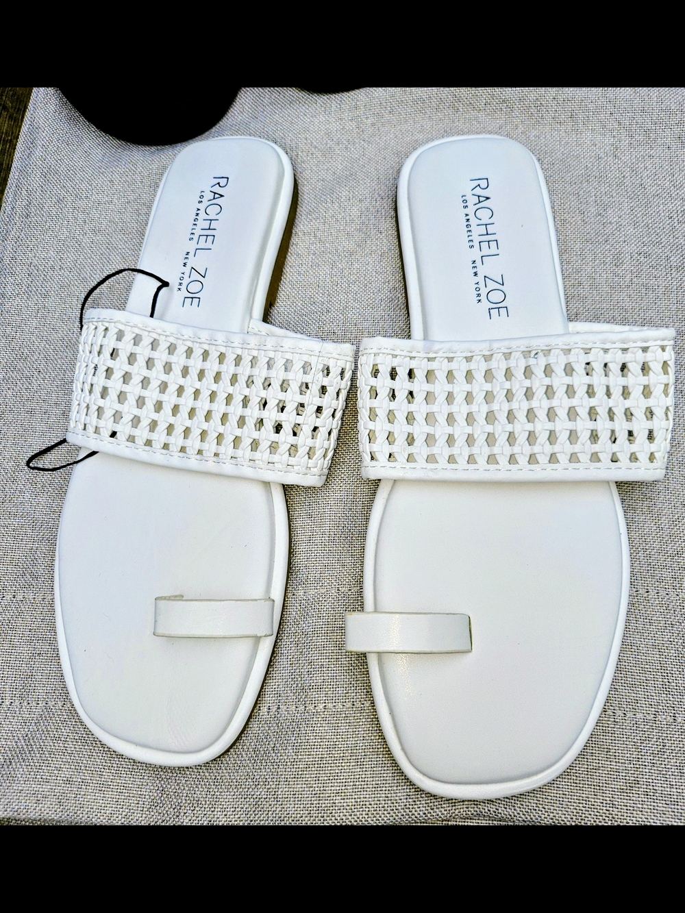 Rachel Zoe White Woven Slide Sandals